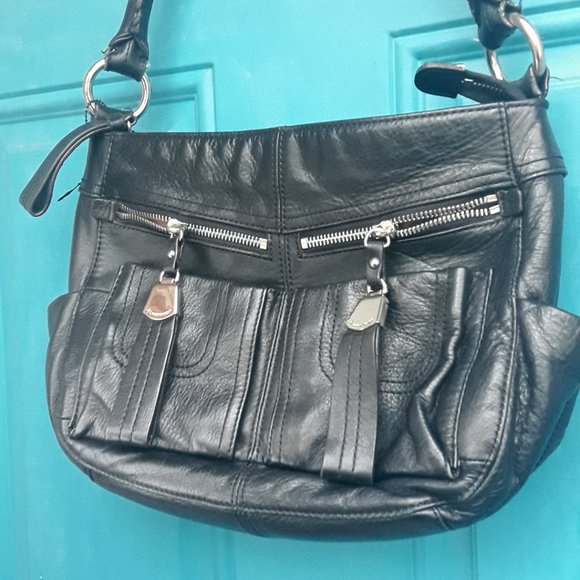 Genuine Leather Hobo Bag Biker Chick Zipper Pockets Pouches - Picture 9 of 16